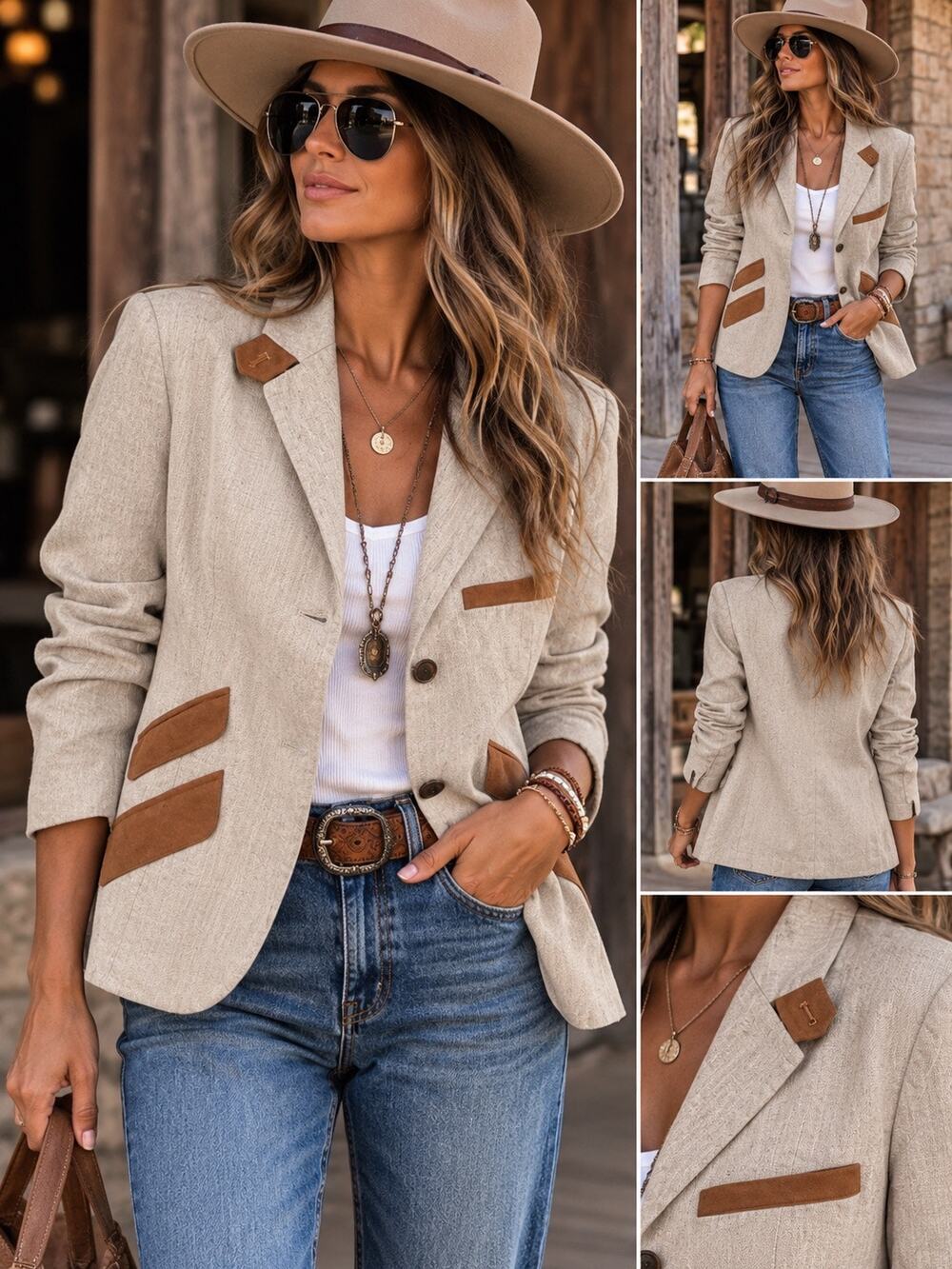 King Ranch Long Sleeve Western Equestrian Riding Jacket Beige Brown Womens Small